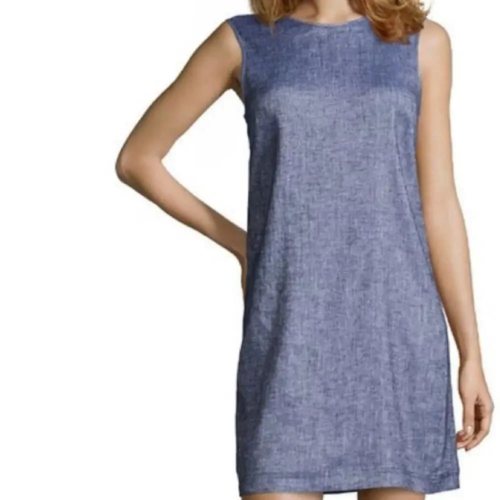 THEORY Women’s Narlica Linen Blend Blue Chambray Shift Dress size 4 - Picture 2 of 6
